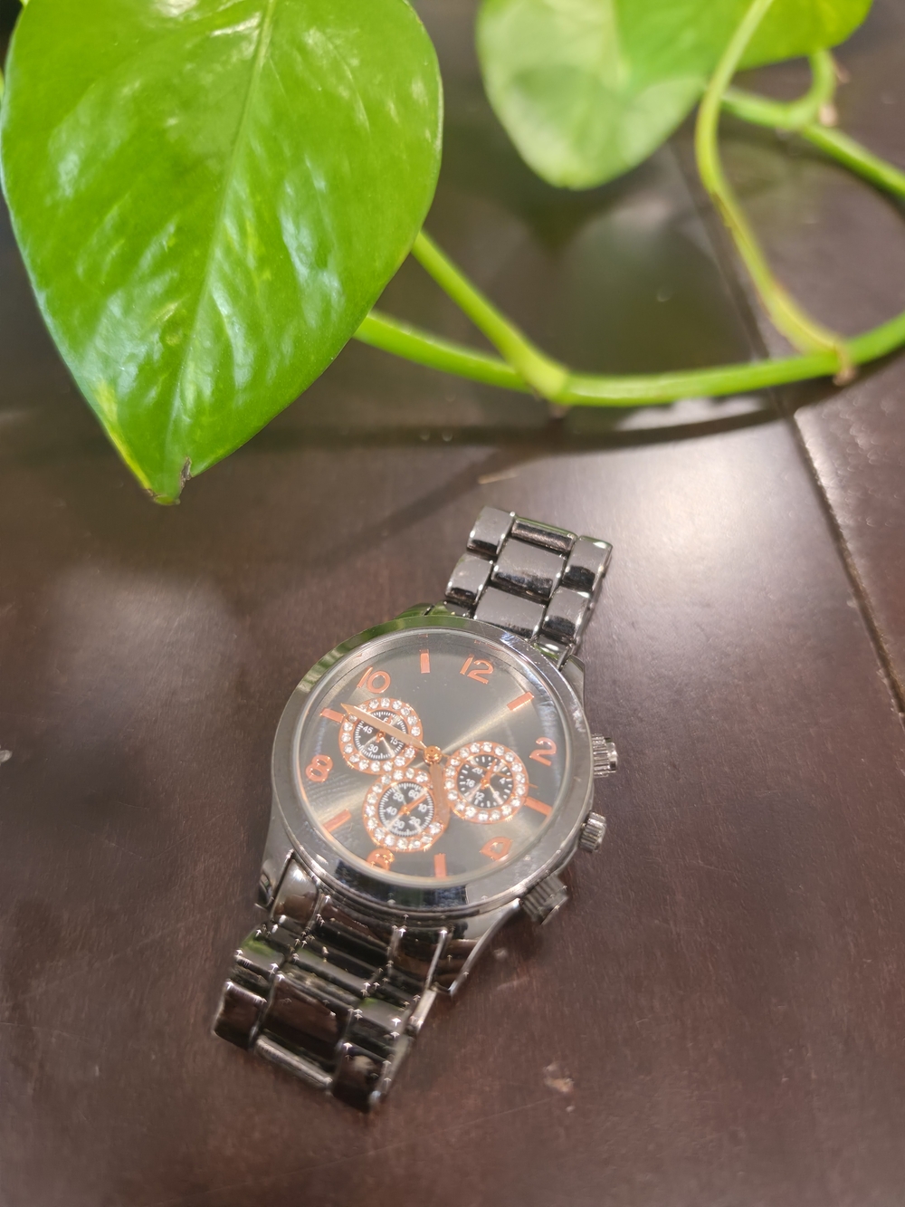 Stainless Steel Women's Gray and Rose Gold Accent Chronograph Watch